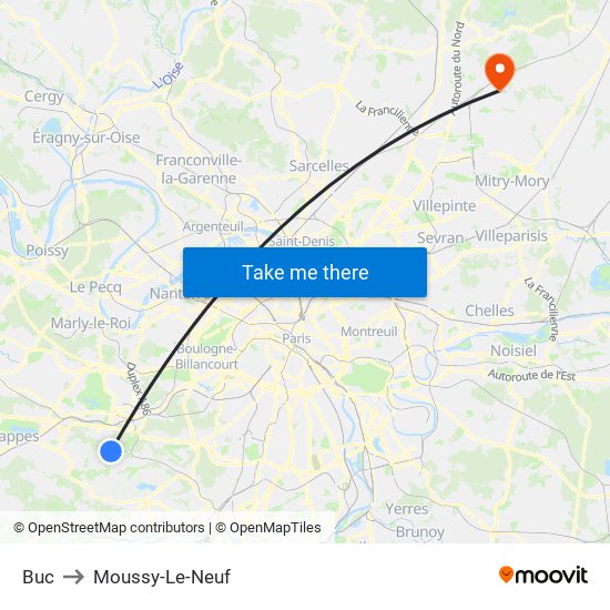 Buc to Moussy-Le-Neuf map