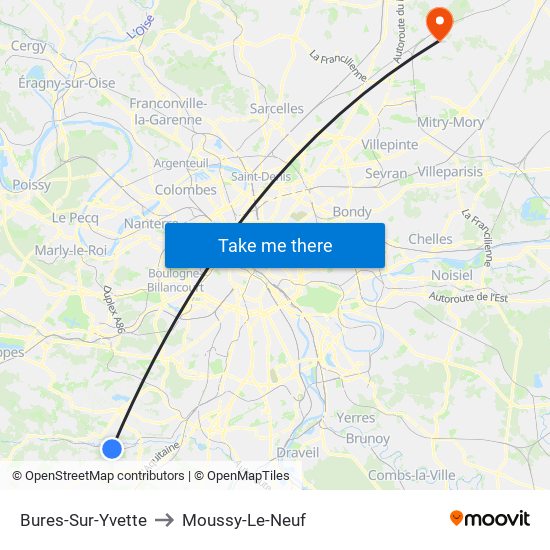 Bures-Sur-Yvette to Moussy-Le-Neuf map