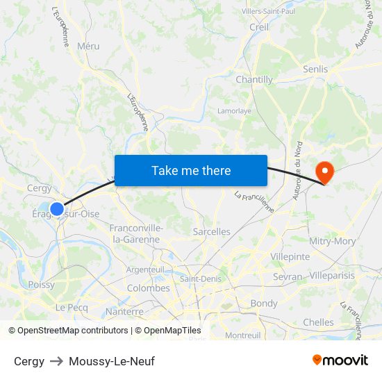 Cergy to Moussy-Le-Neuf map