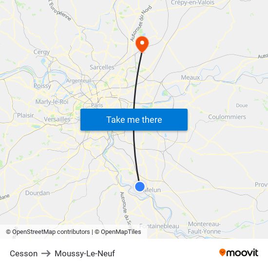 Cesson to Moussy-Le-Neuf map