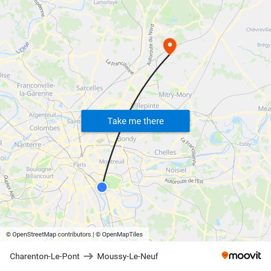 Charenton-Le-Pont to Moussy-Le-Neuf map