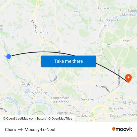 Chars to Moussy-Le-Neuf map