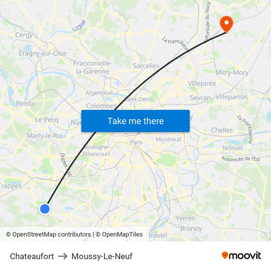 Chateaufort to Moussy-Le-Neuf map