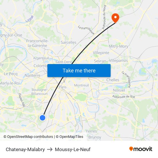 Chatenay-Malabry to Moussy-Le-Neuf map