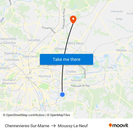 Chennevieres-Sur-Marne to Moussy-Le-Neuf map