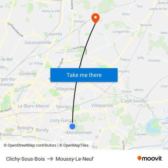 Clichy-Sous-Bois to Moussy-Le-Neuf map