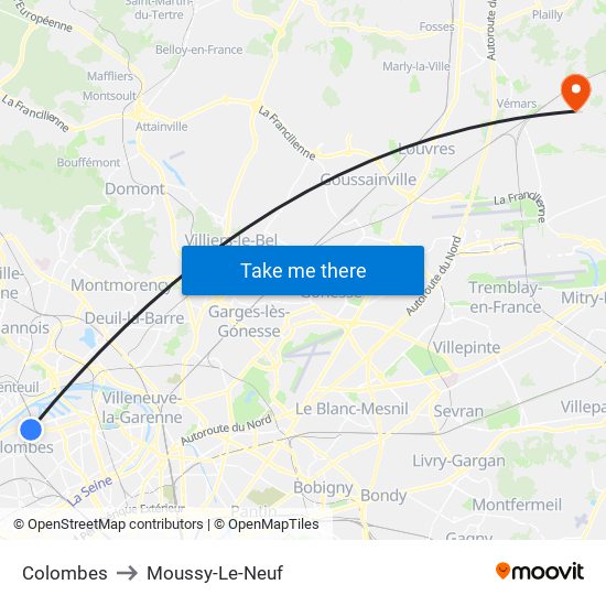 Colombes to Moussy-Le-Neuf map