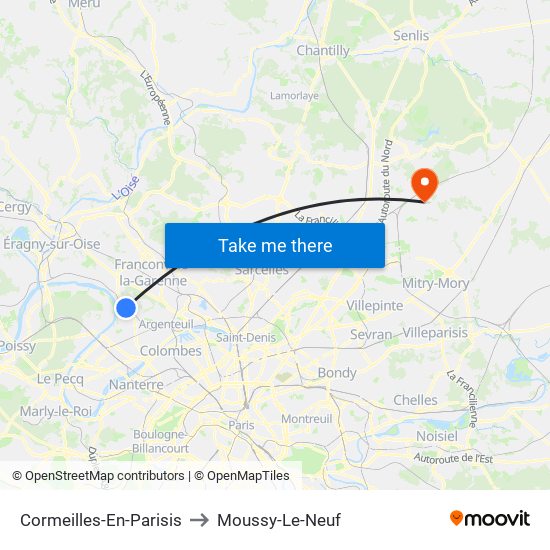 Cormeilles-En-Parisis to Moussy-Le-Neuf map