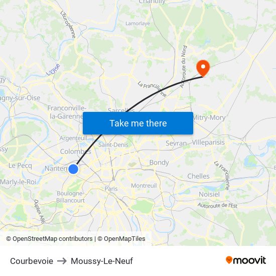 Courbevoie to Moussy-Le-Neuf map