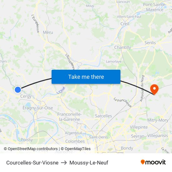 Courcelles-Sur-Viosne to Moussy-Le-Neuf map