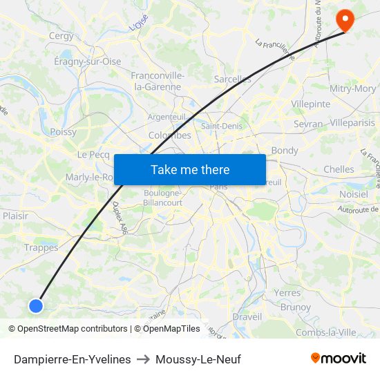 Dampierre-En-Yvelines to Moussy-Le-Neuf map