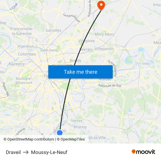 Draveil to Moussy-Le-Neuf map