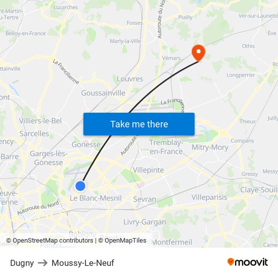 Dugny to Moussy-Le-Neuf map