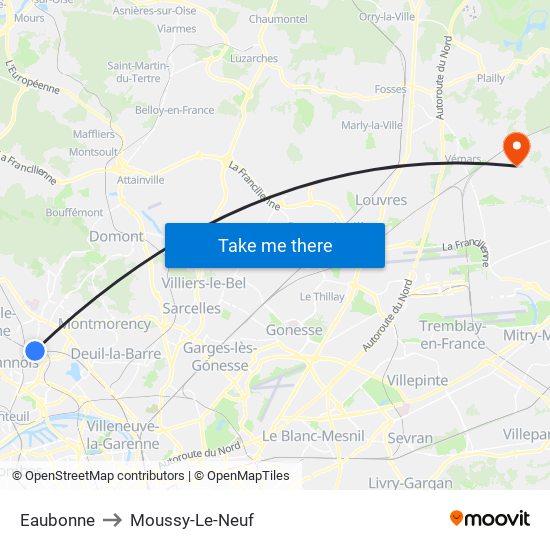 Eaubonne to Moussy-Le-Neuf map