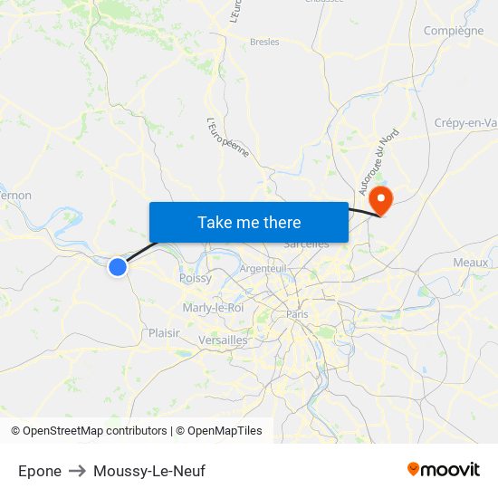 Epone to Moussy-Le-Neuf map
