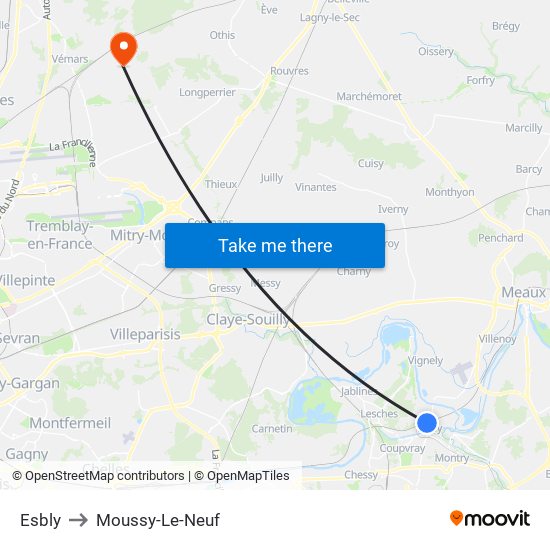 Esbly to Moussy-Le-Neuf map