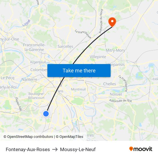 Fontenay-Aux-Roses to Moussy-Le-Neuf map