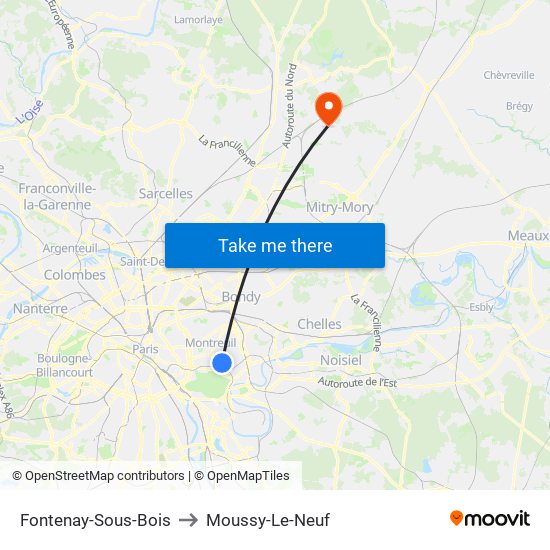 Fontenay-Sous-Bois to Moussy-Le-Neuf map
