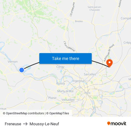 Freneuse to Moussy-Le-Neuf map