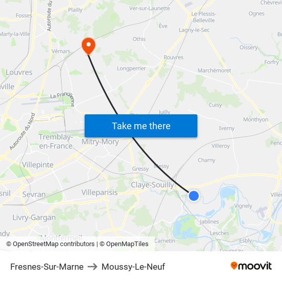 Fresnes-Sur-Marne to Moussy-Le-Neuf map
