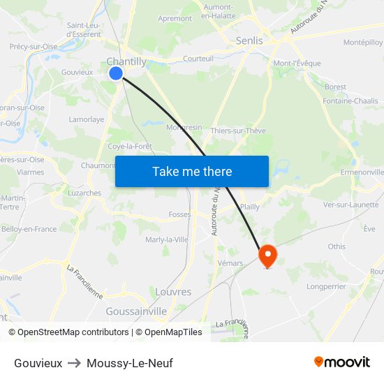 Gouvieux to Moussy-Le-Neuf map