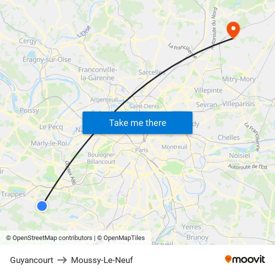 Guyancourt to Moussy-Le-Neuf map