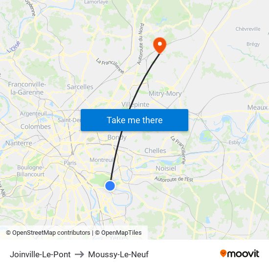 Joinville-Le-Pont to Moussy-Le-Neuf map
