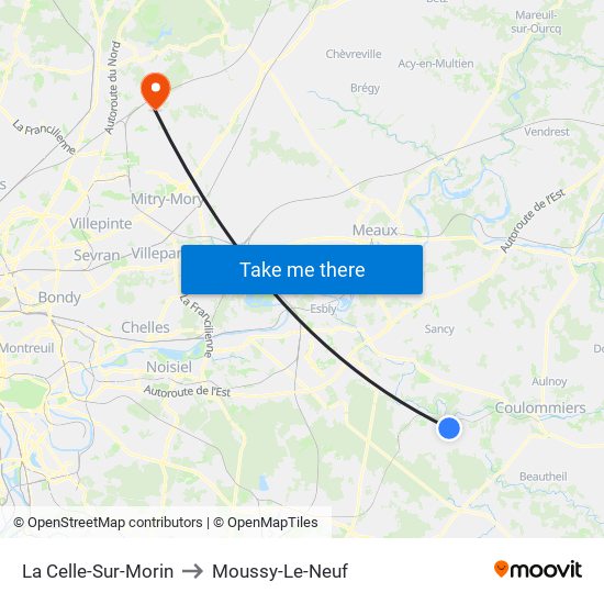 La Celle-Sur-Morin to Moussy-Le-Neuf map