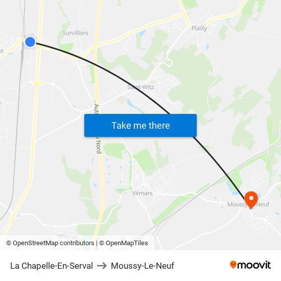 La Chapelle-En-Serval to Moussy-Le-Neuf map