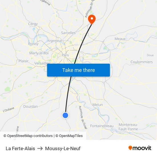 La Ferte-Alais to Moussy-Le-Neuf map