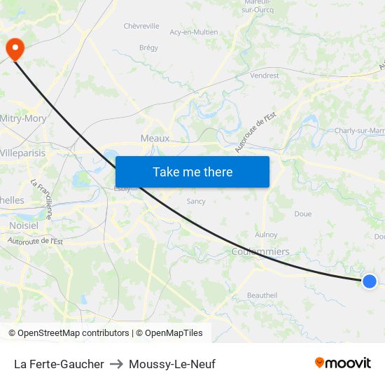 La Ferte-Gaucher to Moussy-Le-Neuf map