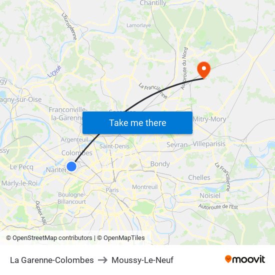 La Garenne-Colombes to Moussy-Le-Neuf map