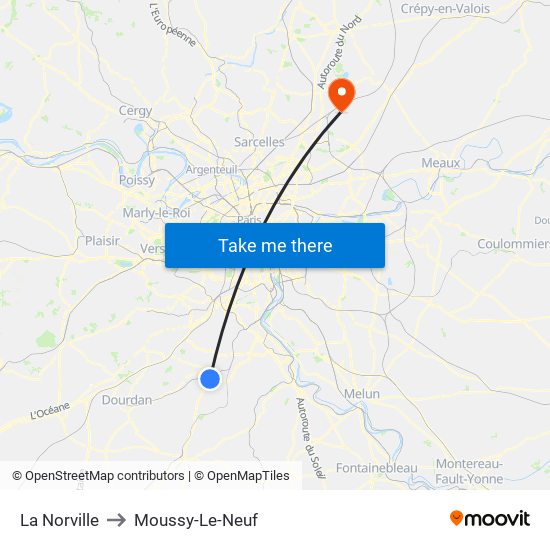 La Norville to Moussy-Le-Neuf map