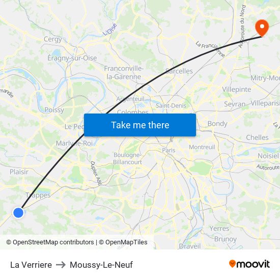 La Verriere to Moussy-Le-Neuf map