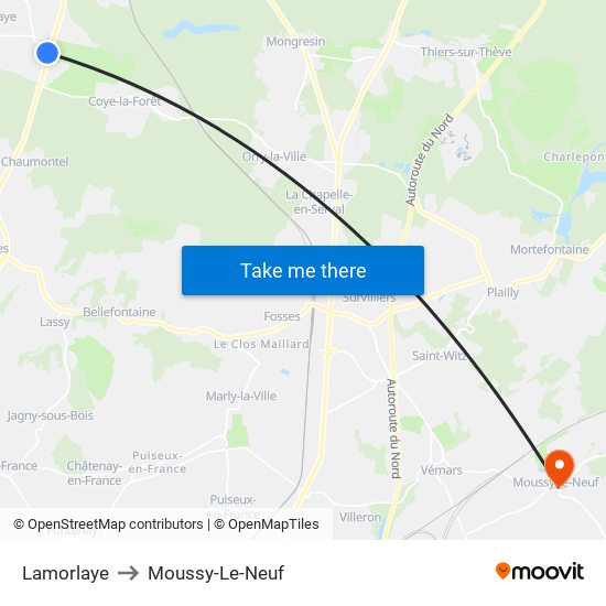 Lamorlaye to Moussy-Le-Neuf map