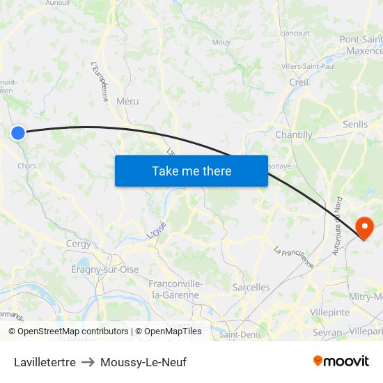 Lavilletertre to Moussy-Le-Neuf map