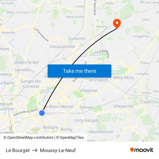 Le Bourget to Moussy-Le-Neuf map
