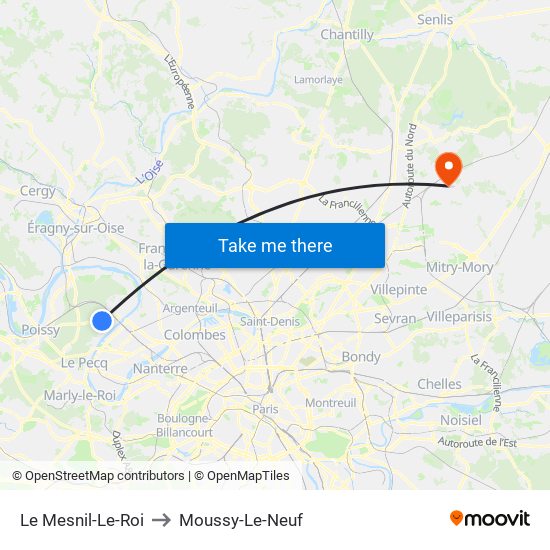 Le Mesnil-Le-Roi to Moussy-Le-Neuf map