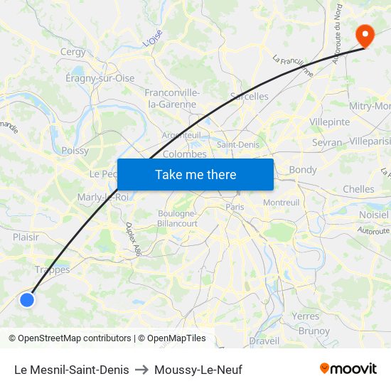 Le Mesnil-Saint-Denis to Moussy-Le-Neuf map