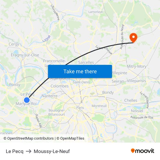 Le Pecq to Moussy-Le-Neuf map
