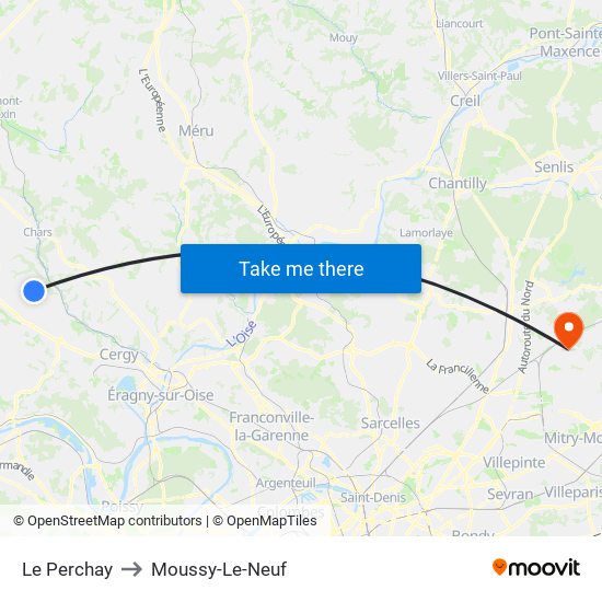 Le Perchay to Moussy-Le-Neuf map