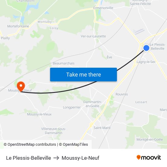 Le Plessis-Belleville to Moussy-Le-Neuf map