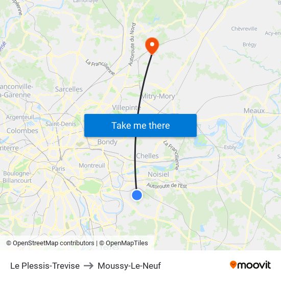 Le Plessis-Trevise to Moussy-Le-Neuf map