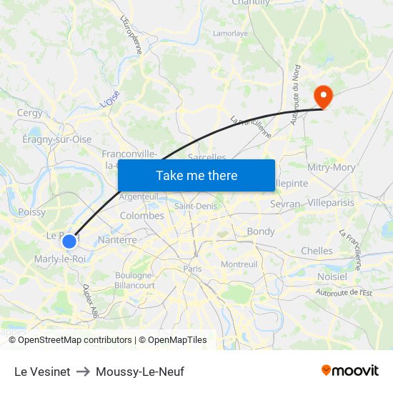 Le Vesinet to Moussy-Le-Neuf map