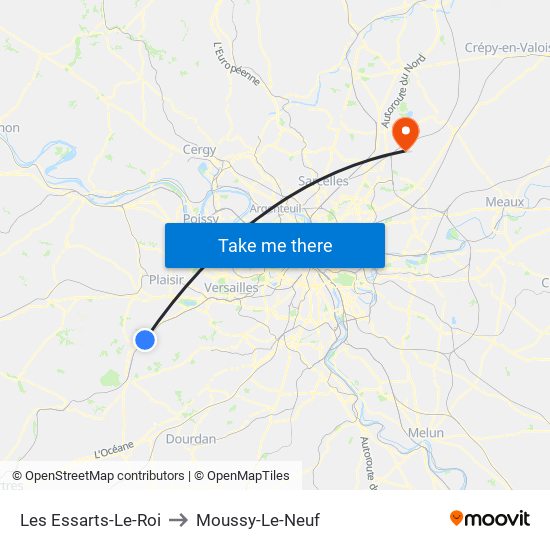 Les Essarts-Le-Roi to Moussy-Le-Neuf map