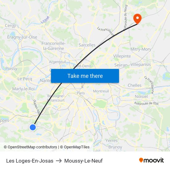 Les Loges-En-Josas to Moussy-Le-Neuf map