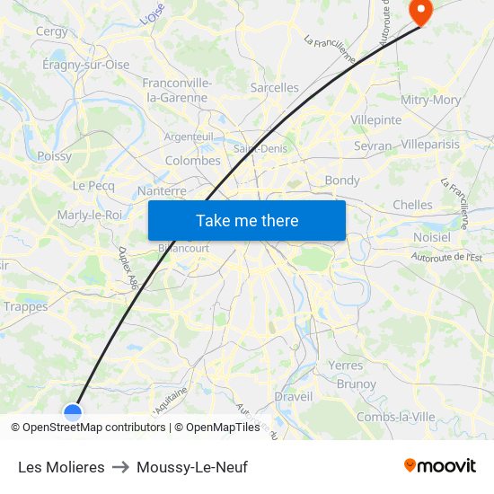 Les Molieres to Moussy-Le-Neuf map