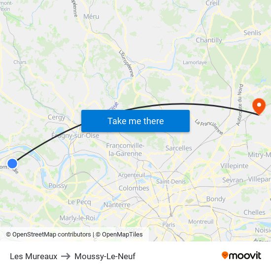 Les Mureaux to Moussy-Le-Neuf map