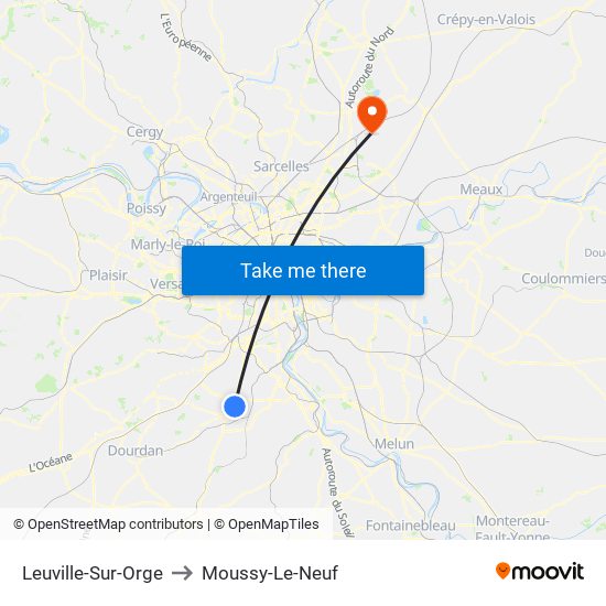 Leuville-Sur-Orge to Moussy-Le-Neuf map