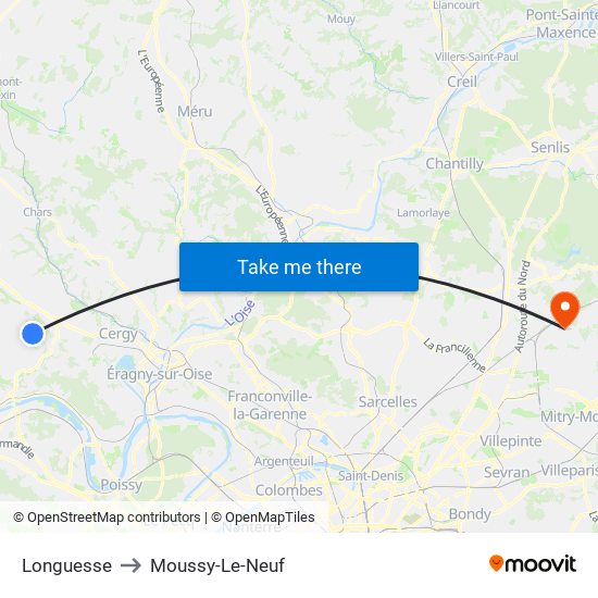 Longuesse to Moussy-Le-Neuf map